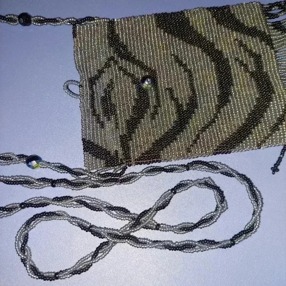 Vintage Zebra Print Full Beaded Evening Crossbody Fringe Small Bag - Picture 7 of 9